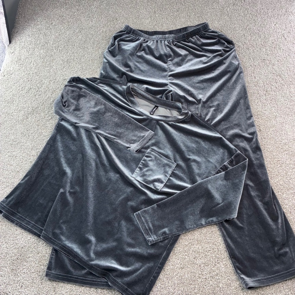 Pinstory Womens L Velour Lounge Set Grey‎ Sleepwear Soft Comfortable Cozy Casual